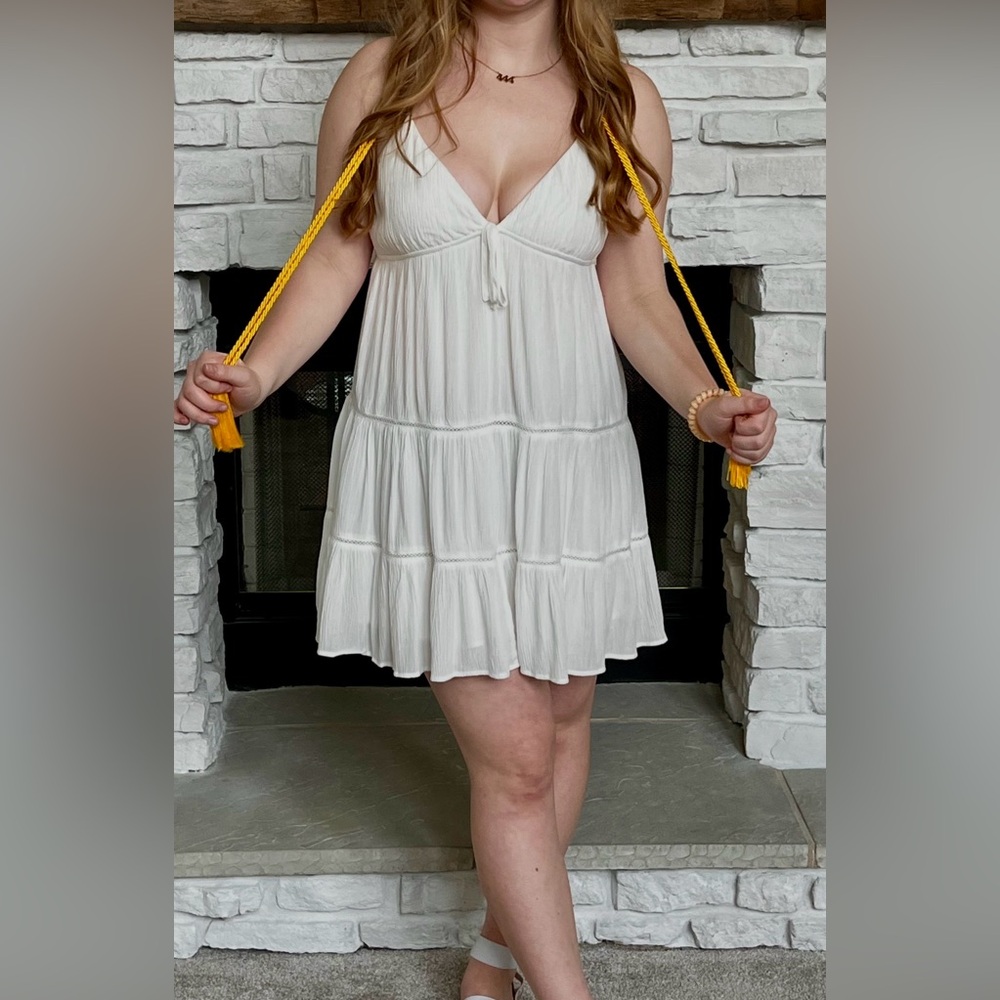 Garage White Textured Summer Dress